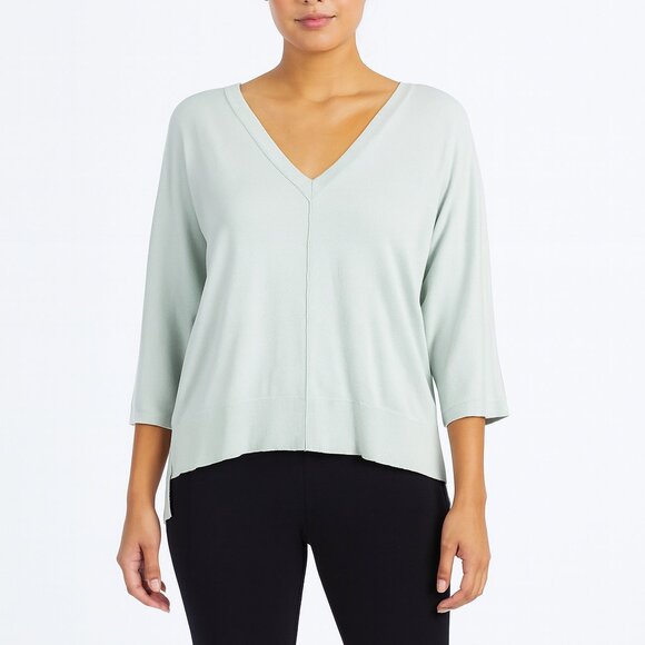 Cullen Women's grey silk blend 3/4 sleeve v neck sweater Size M - Picture 1 of 10